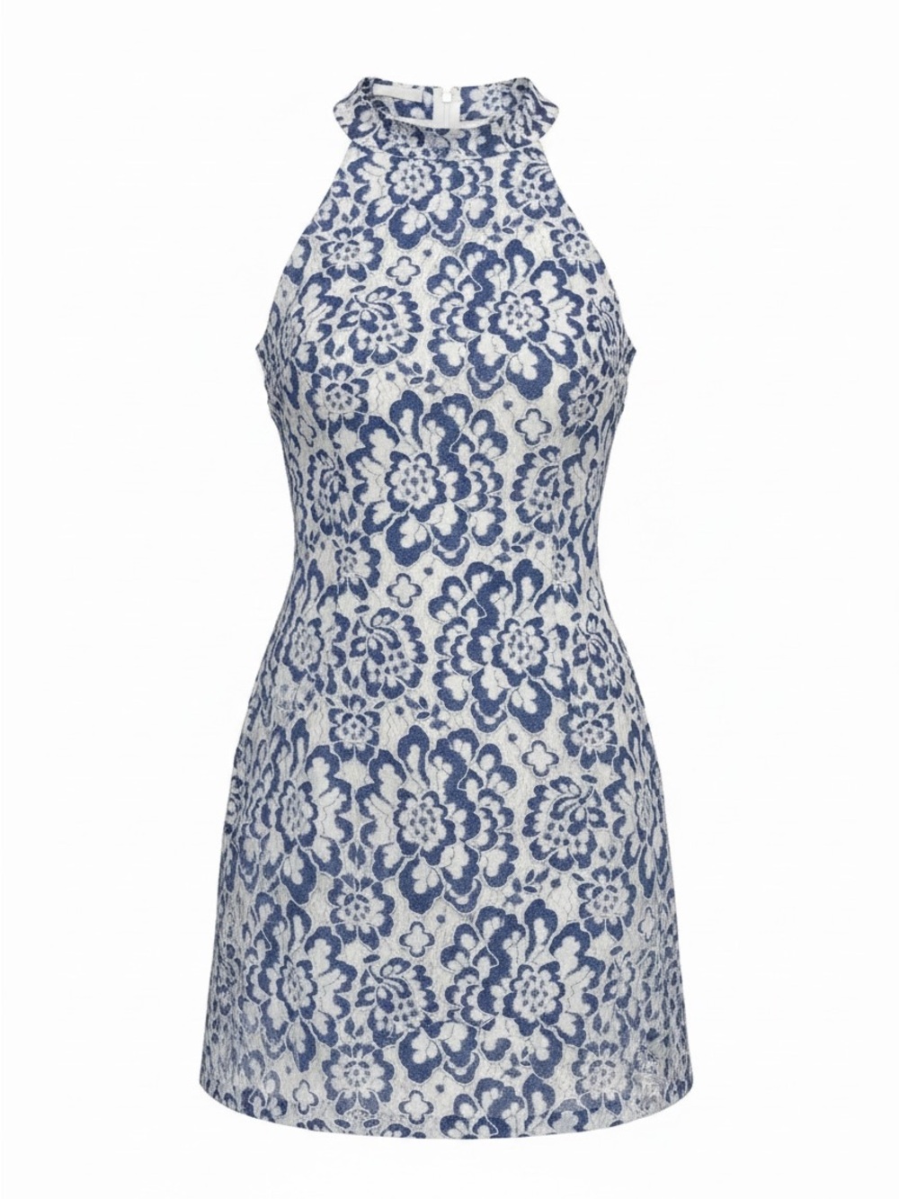Adrianna Papell Blue Lace Floral Halter Mini Dress Feminine Elegant Dressy Sz 6